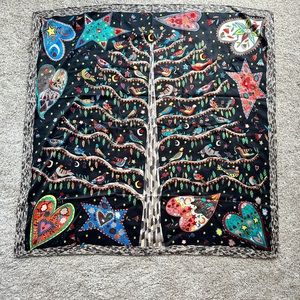 Ladies 36” in square scarf black with fun playful design/pattern